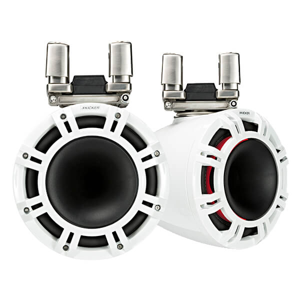 Kicker KMTC9 9 Inch Marine Horn Loaded Tower Speakers White Pair