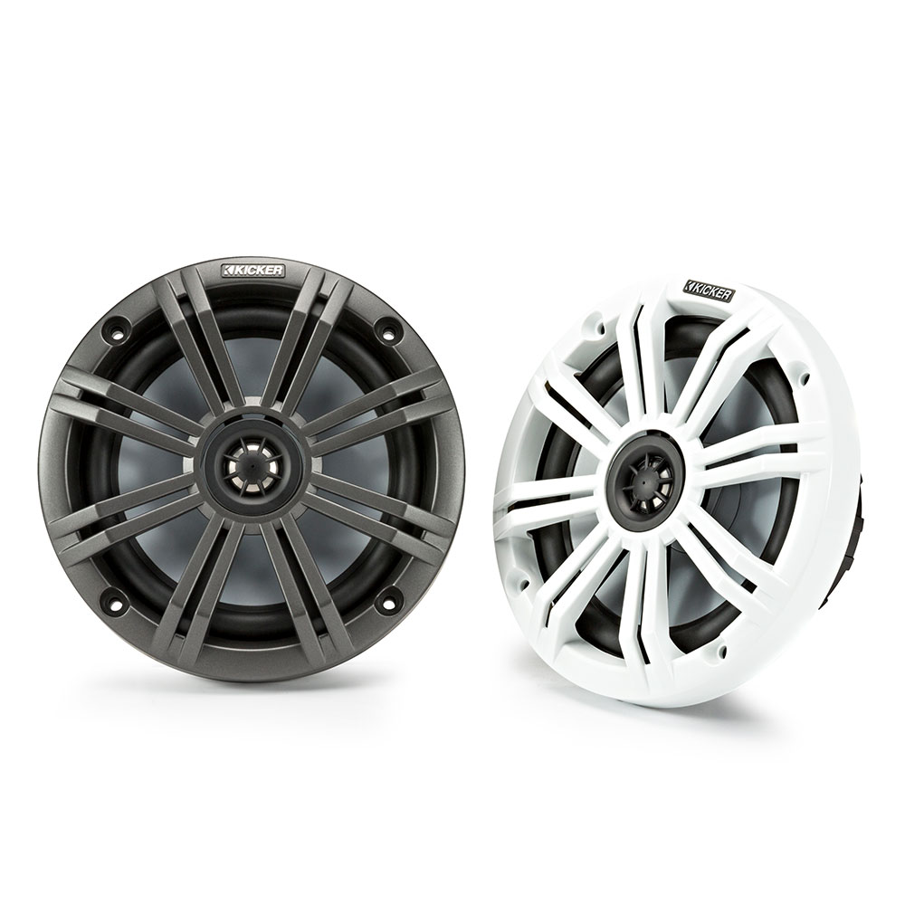 Kicker KM65 6.5" Marine Speakers White & Charocal Grilles 4 Ohm