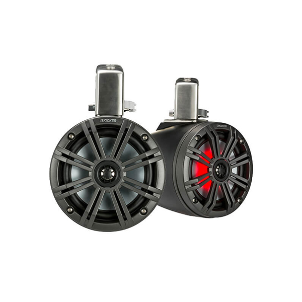 Kicker KMTC65 6.5 Inch Loaded Marine Wake Tower Speakers Charcoal/Black Pair