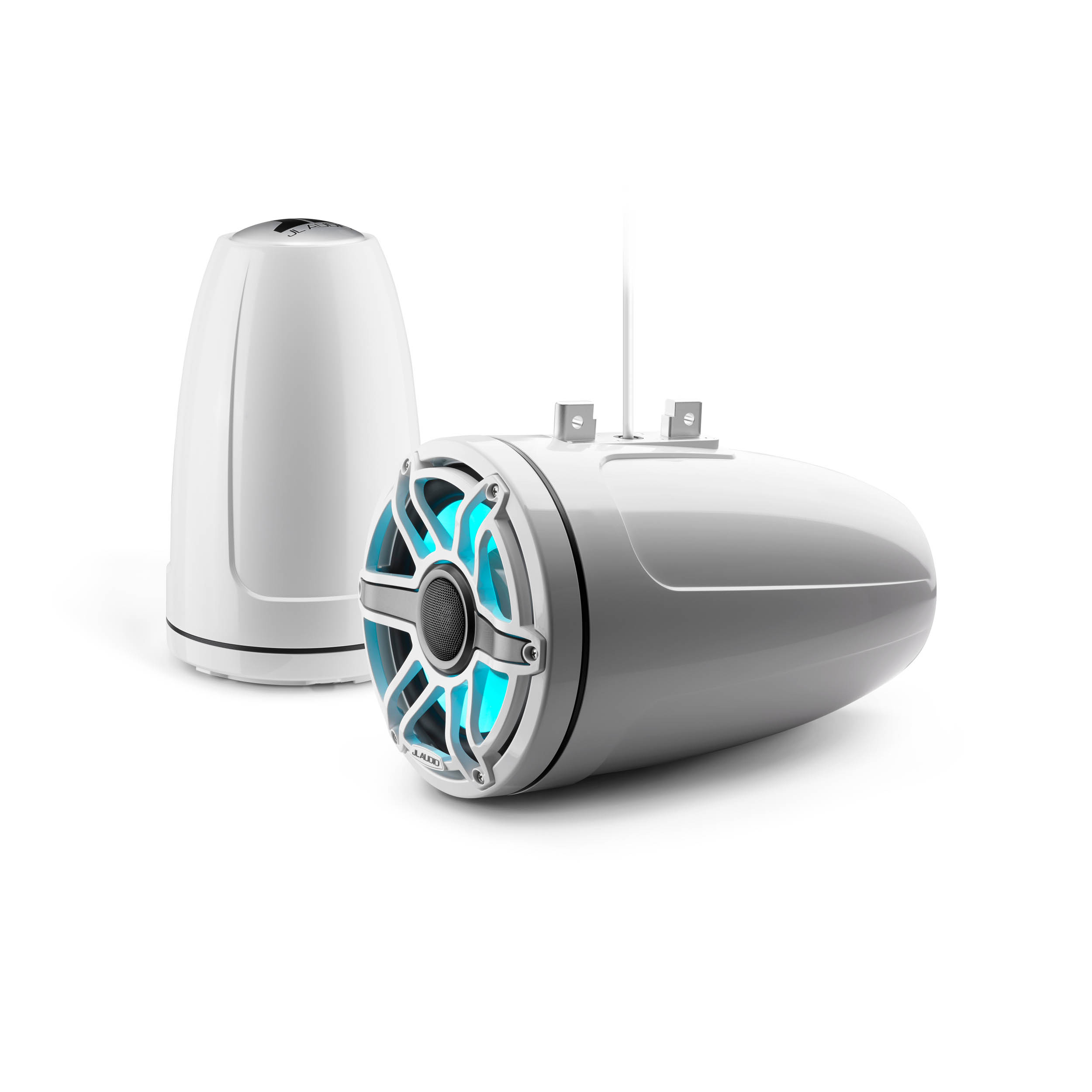 JL Audio M6-880ETXv3-Gw-S-GwGw-i 8.8" Marine Tower Speakers Gloss White Sport White Grilles w/ RGB L