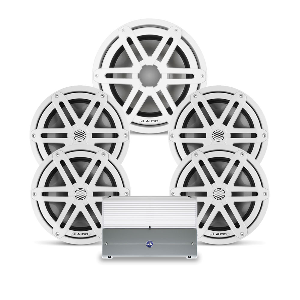 JL Audio M3 7.7" White Sport 4 Speakers + 1 Subwoofer Stereo Package