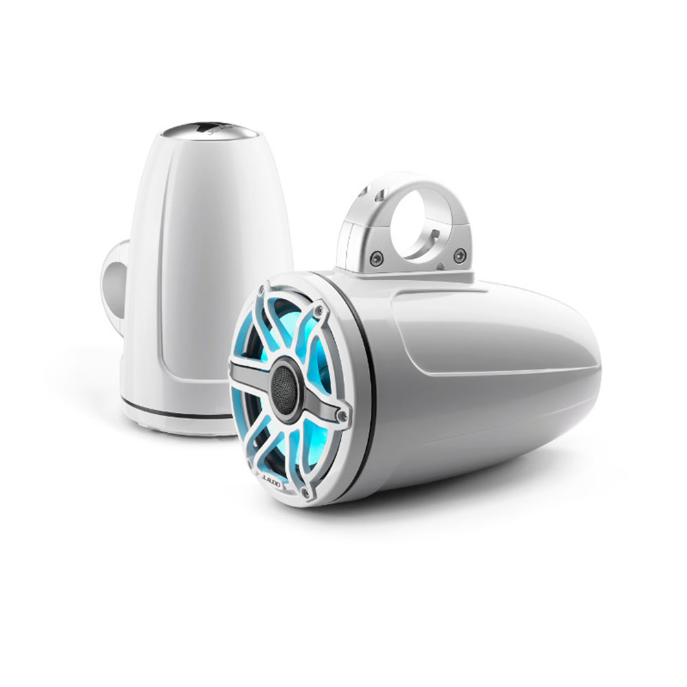 JL Audio M6-770ETXv3-Gw-S-GwGw-i 7.7" Marine Tower Speakers Gloss White Sport White Grilles w/ RGB L
