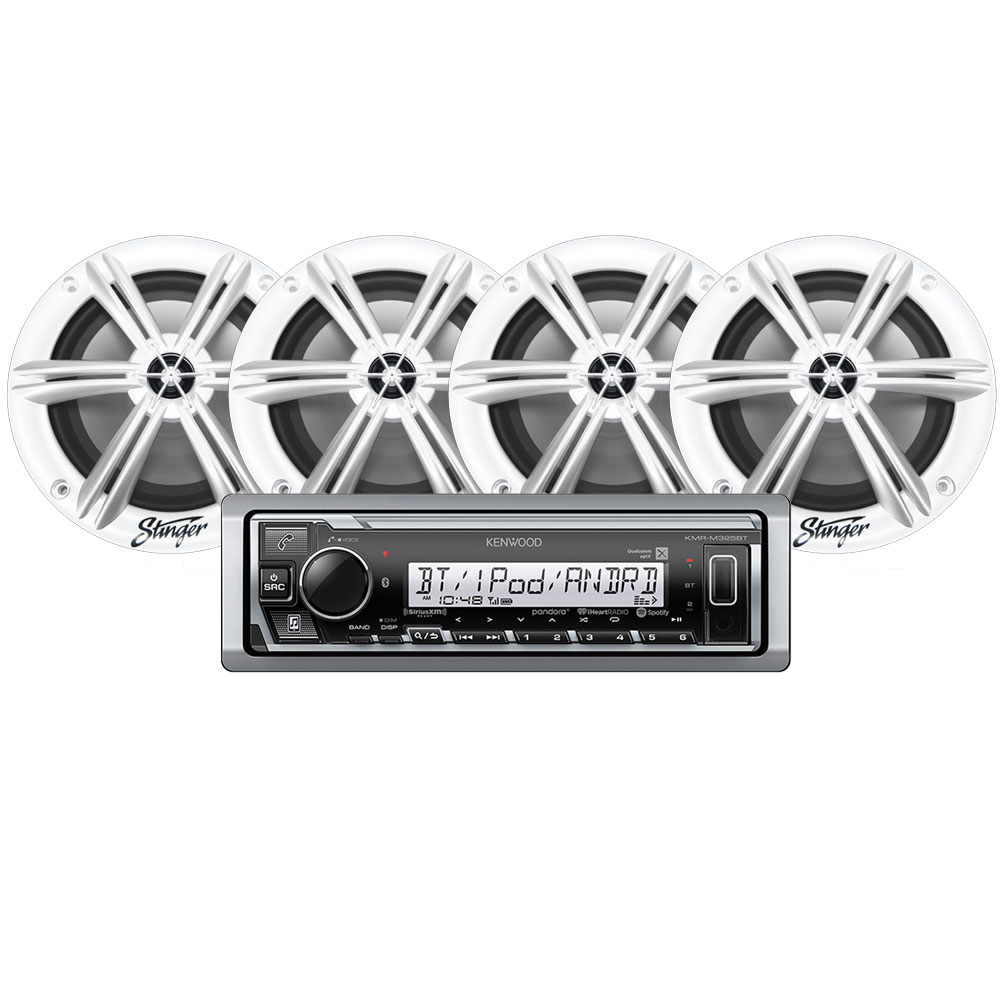 Kenwood KMRM328BT & Stinger SEA65 4 Speaker Stereo Package Marine Stereo