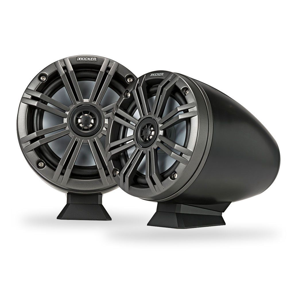 Kicker KMFC65 Flat Mount 6.5" Marine Tower Speakers Charcoal