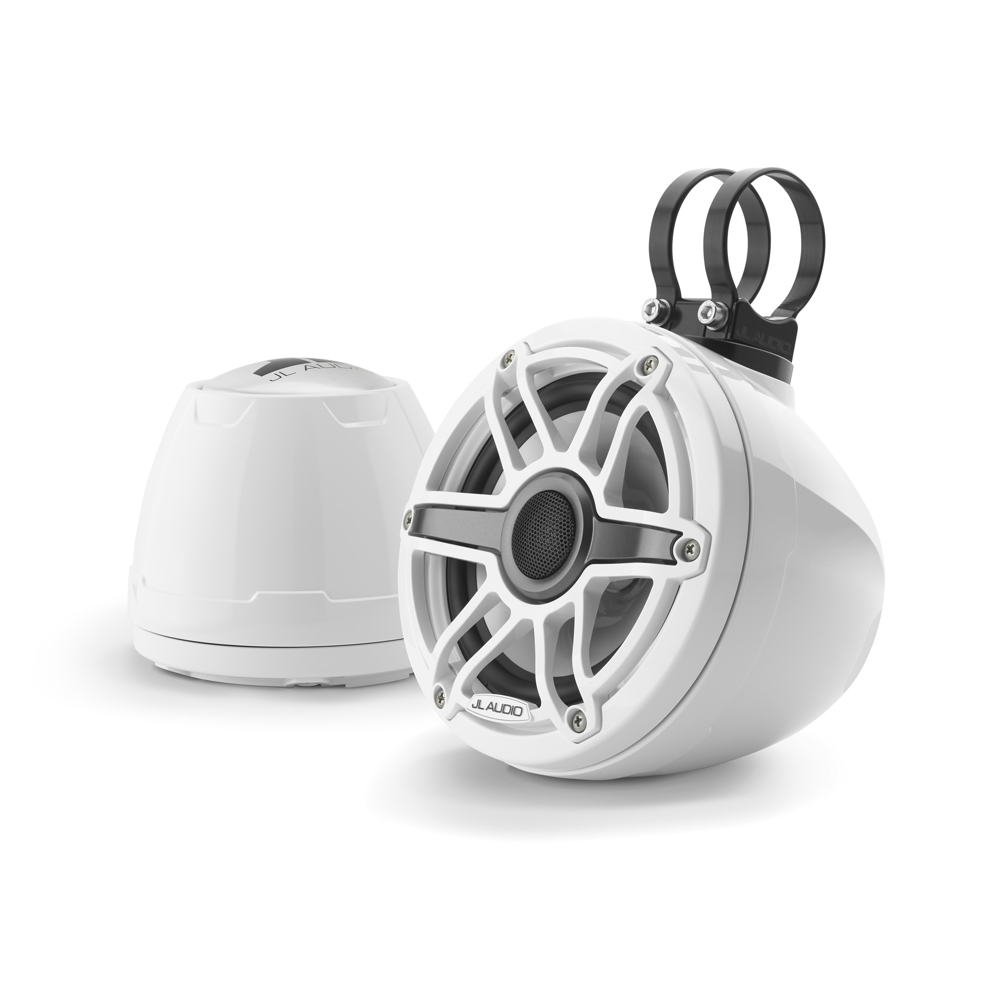 JL Audio M6 6.5" VeX Enclosed Speaker Pods Gloss White Grilles Pair