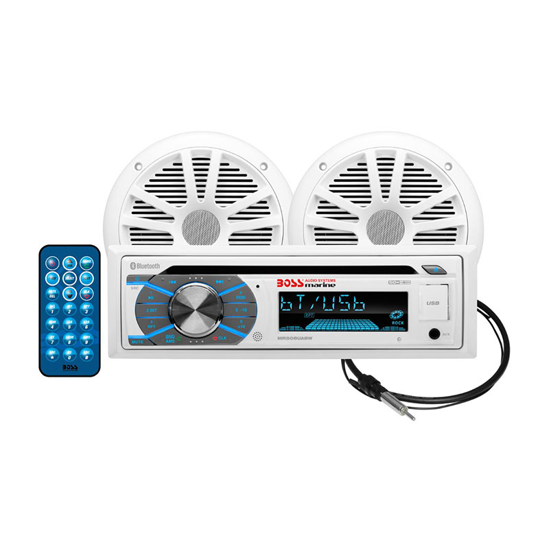 Boss Marine 2 Speaker Marine Stereo Package with Blueooth Receiver and