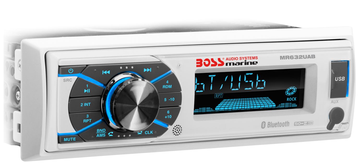 Boss Marine 2 Speaker Marine Stereo Package with DIN Head Unit and 2