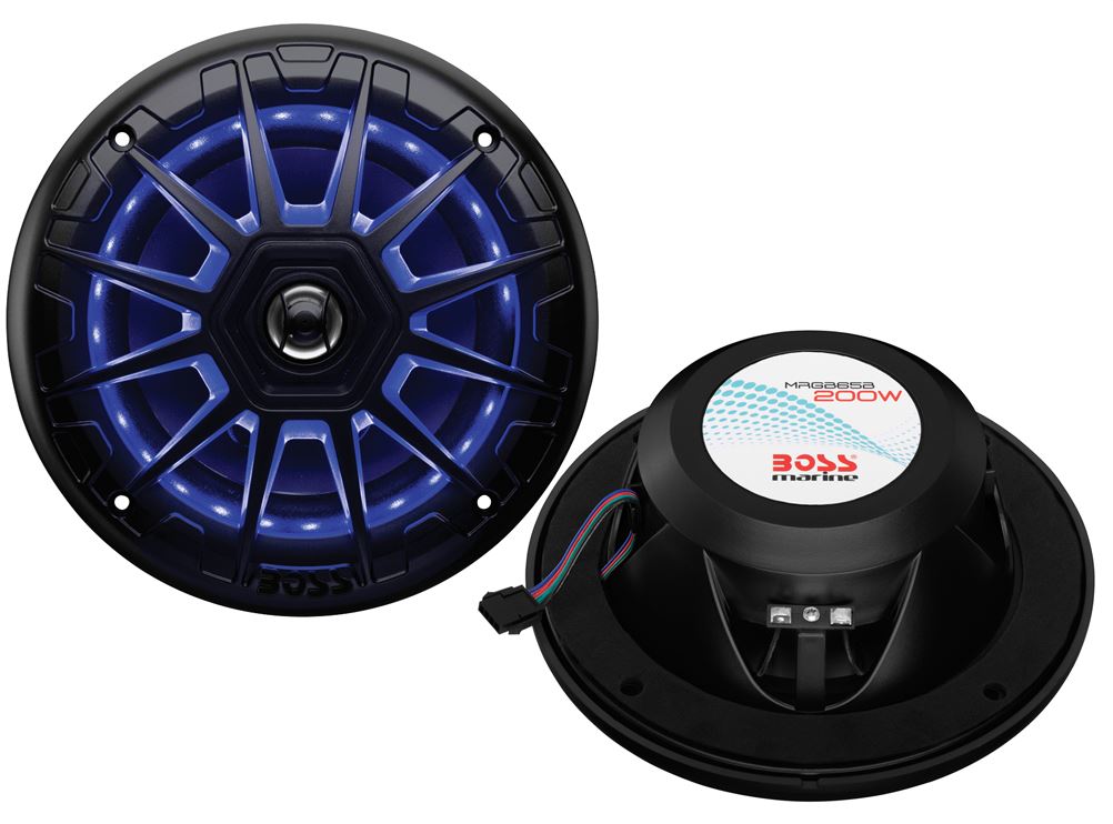 Boss Marine 6.5" 2Way Marine Speakers with RGB LEDs Black Marine Stereo