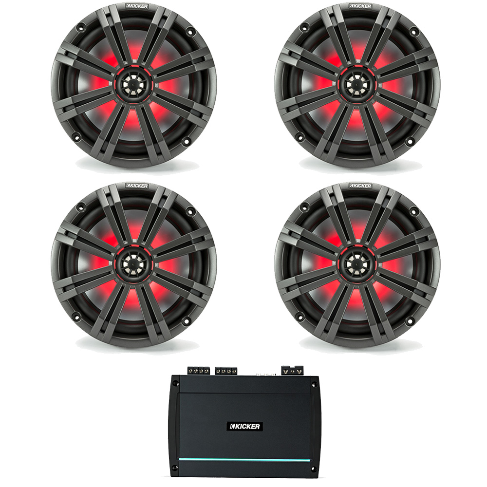 Kicker Marine 8" KM84L w/ LEDs 4 Speaker Stereo Package Marine Stereo