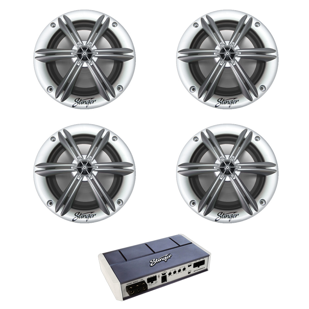 Stinger Marine Silver 6.5" 4 Speaker Stereo Package Marine Stereo