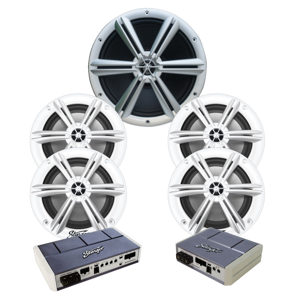 Stinger Marine White 6.5" 4 Speaker + 1 Subwoofer Stereo Package