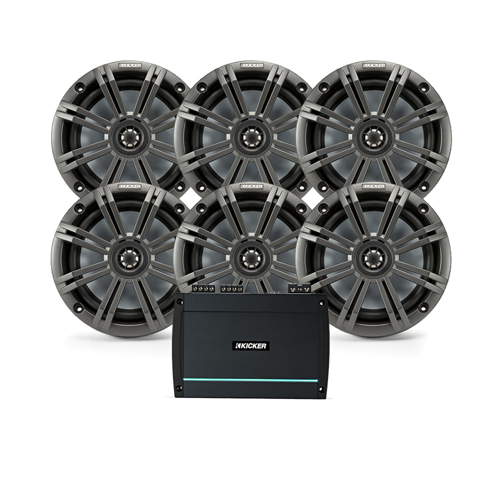 Kicker Marine 6.5" KM65 6 Speaker Stereo Package Marine Stereo