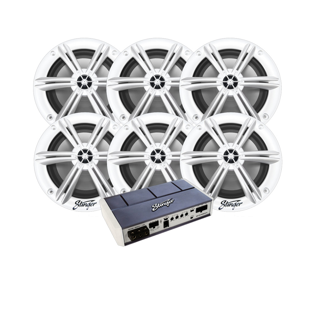 Stinger Marine White 6.5" 6 Speaker Stereo Package Marine Stereo