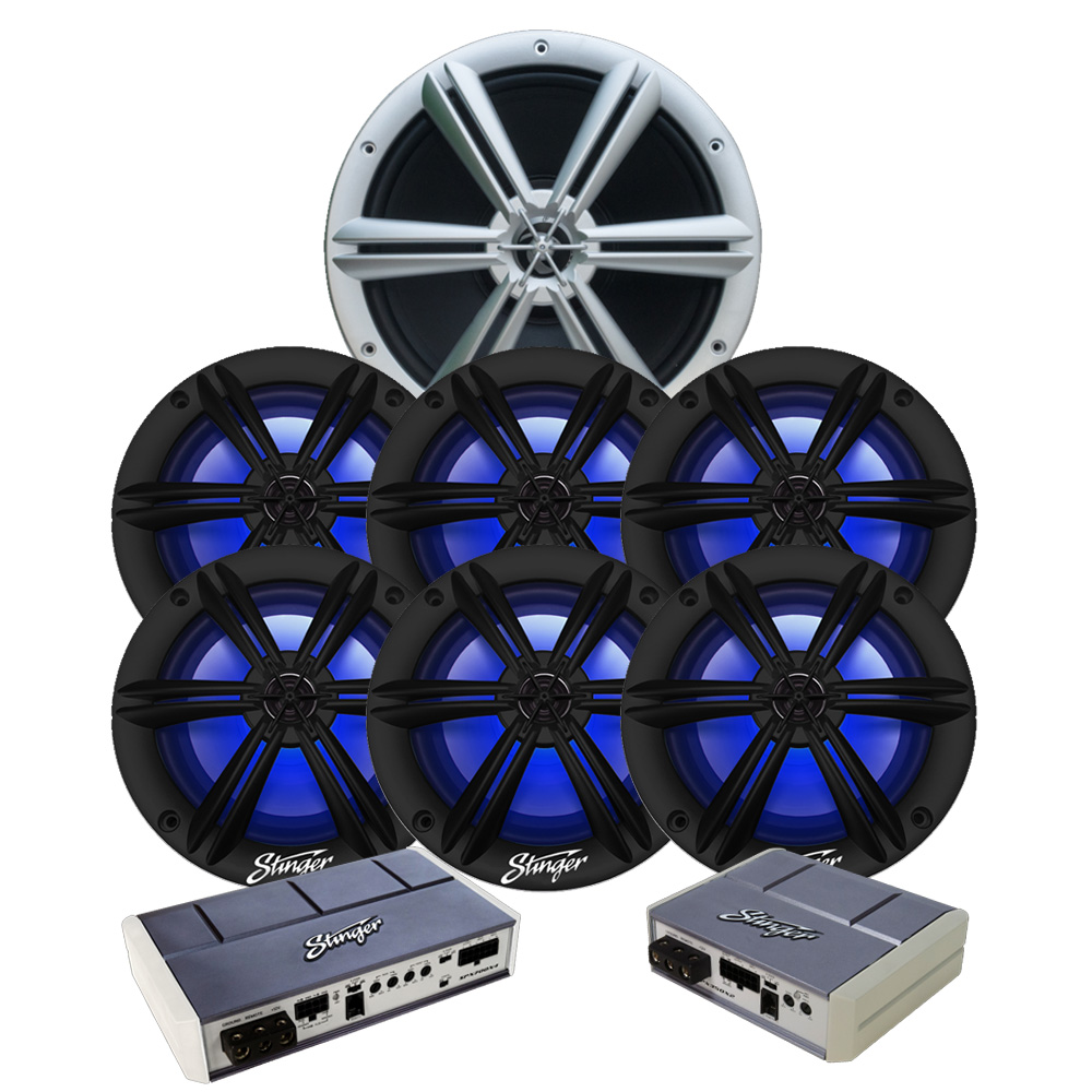 Stinger Marine Black 6.5" w/ LEDs 6 Speaker + 1 Subwoofer Stereo