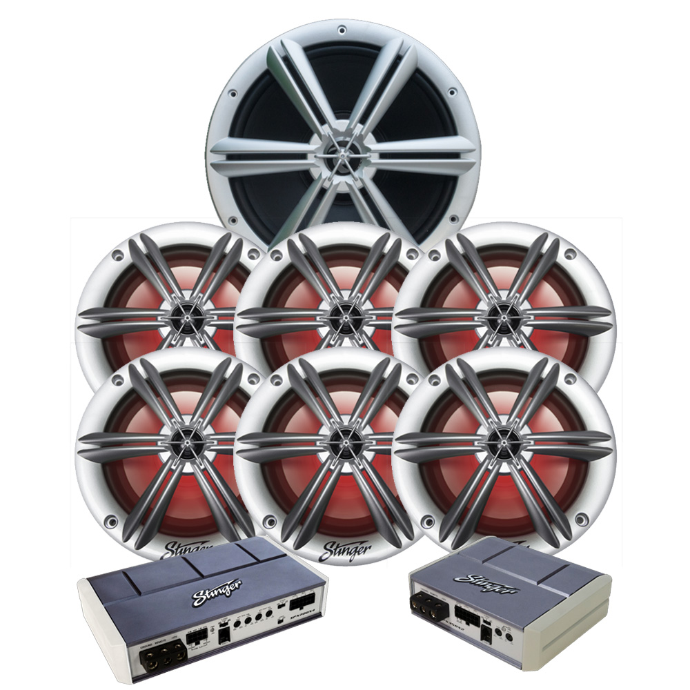Stinger Marine Silver 6.5" w/ LEDs 6 Speaker + 1 Subwoofer Stereo