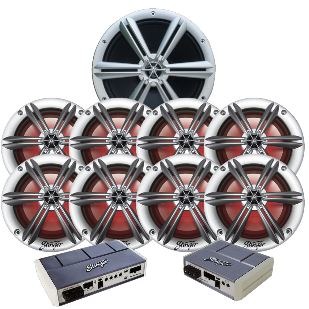 Stinger Marine Silver 6.5" w/ LEDs 8 Speaker + 1 Subwoofer Stereo
