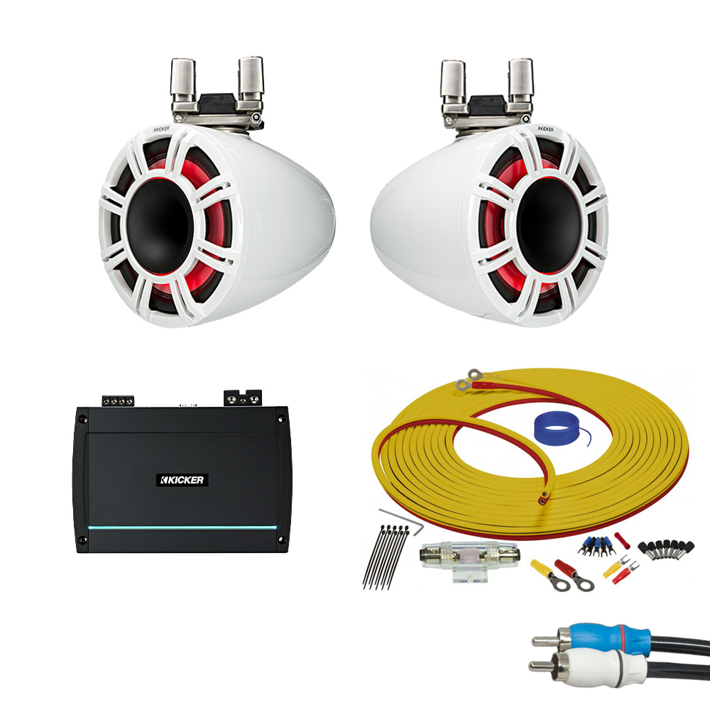 Kicker 11" Horn Tweeter 2 Tower Speaker Package Marine Stereo