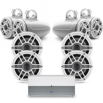 JL Audio M6 6.5" White Sport 4 Speaker + 2 7.7" Tower Speaker Stereo